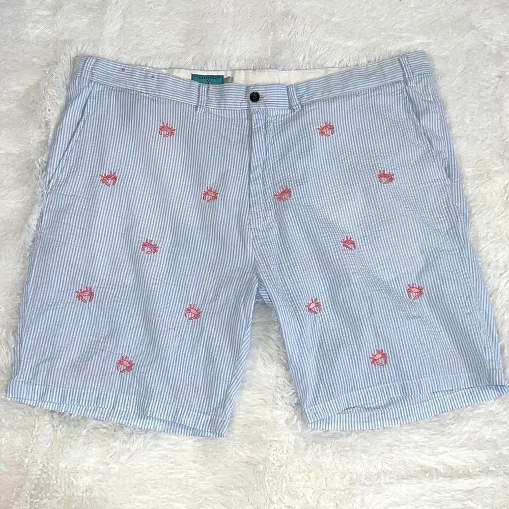 Cast away, Nantucket Island Men’s 44 preppy crab nautical seersucker shorts
